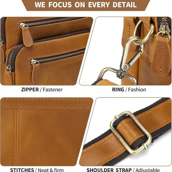 Leather Man Purse Shoulder Bag,Small Mens Crossbody Messenger Bags for Work,Men - Picture 5 of 7